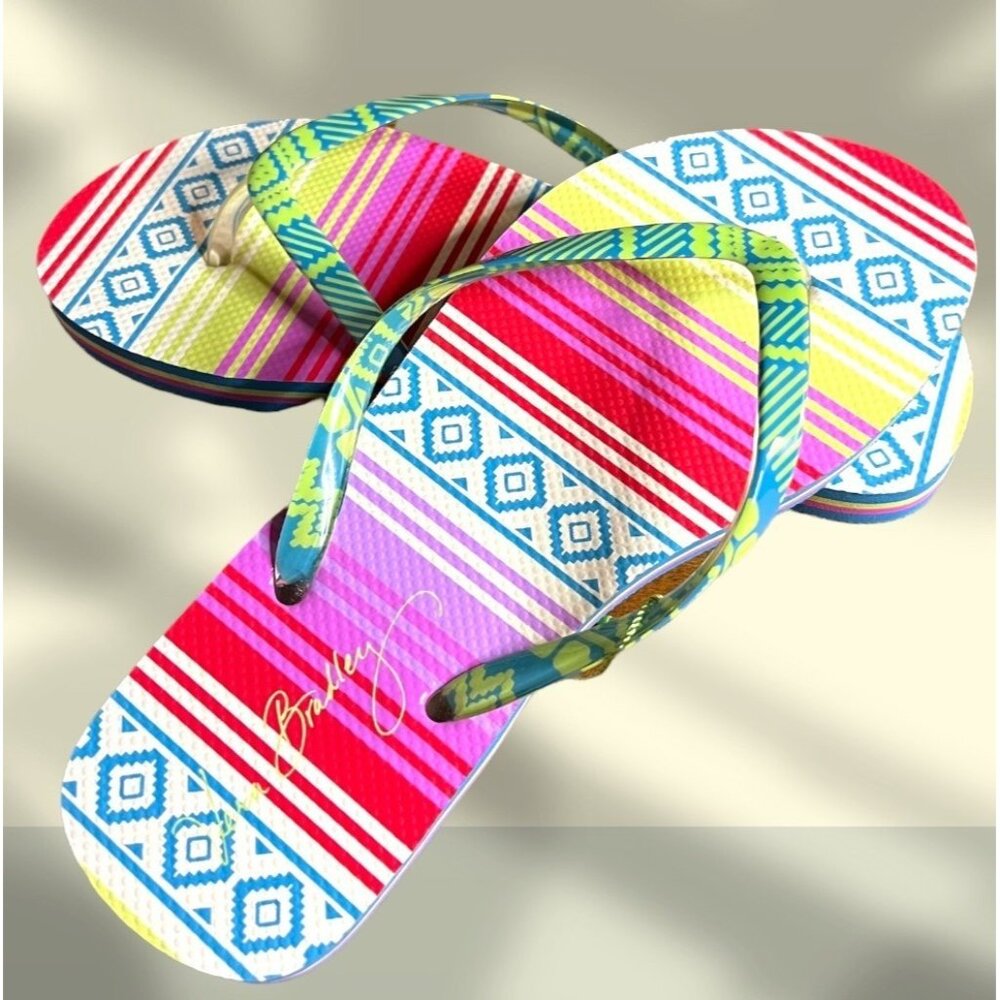 Vera Bradley Flip Flop Serape Paradise Women Size 7-8 Bright Striped Sandals - Picture 1 of 4